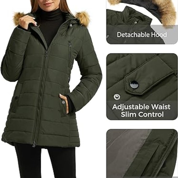Women's Hooded Winter Coat Thicken Quilted Puffer Jacket Warm Parka - Picture 7 of 7